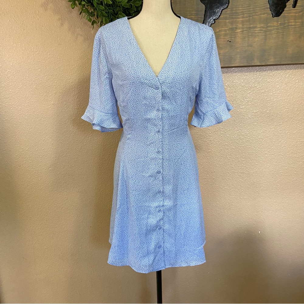NWOT Lulus Castana Light Blue Print Button-Up Dress - Picture 2 of 11